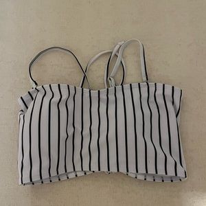 Large Black & White Striped Bikini Top